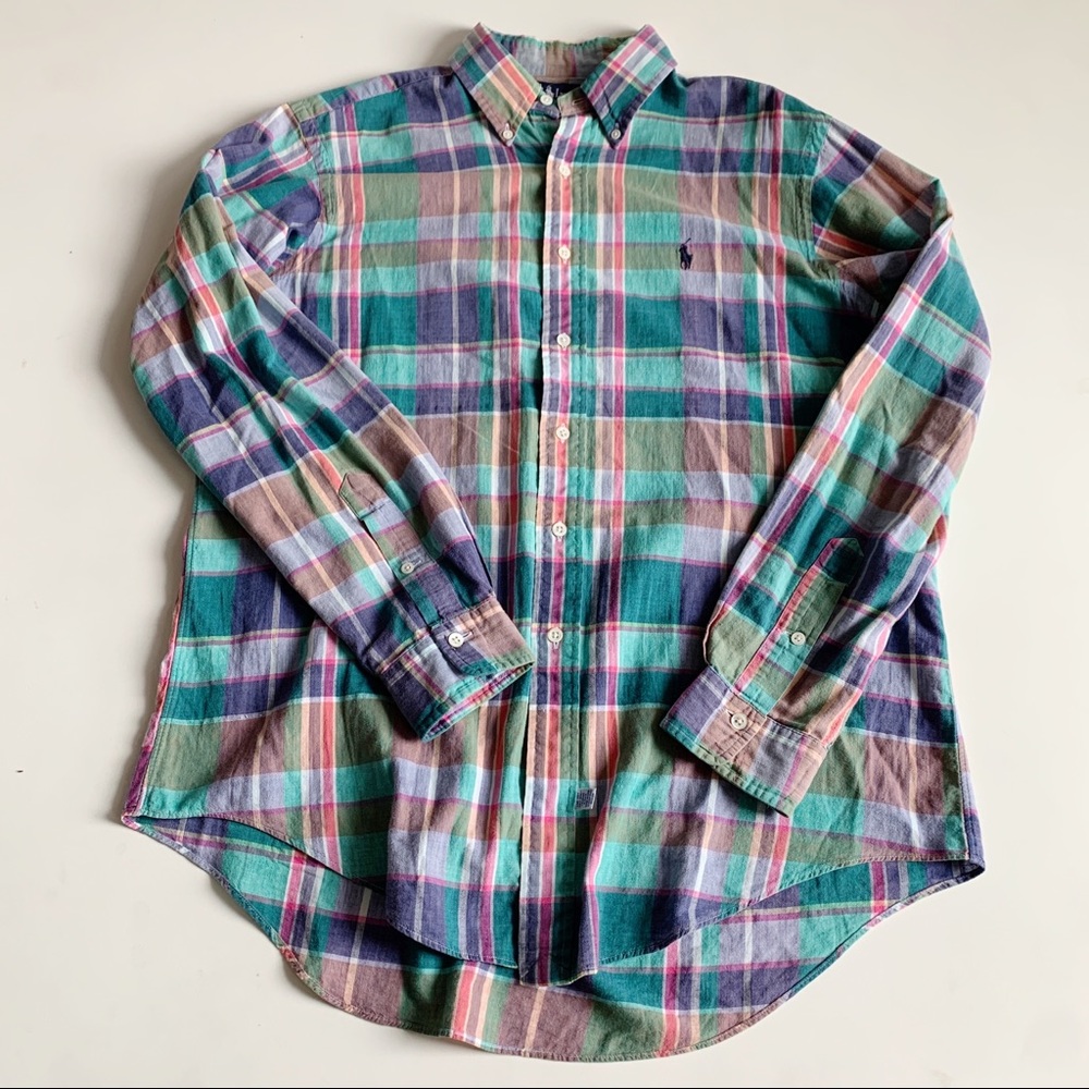 Ralph Lauren Button Down Shirt Plaid Multicolor Size Large